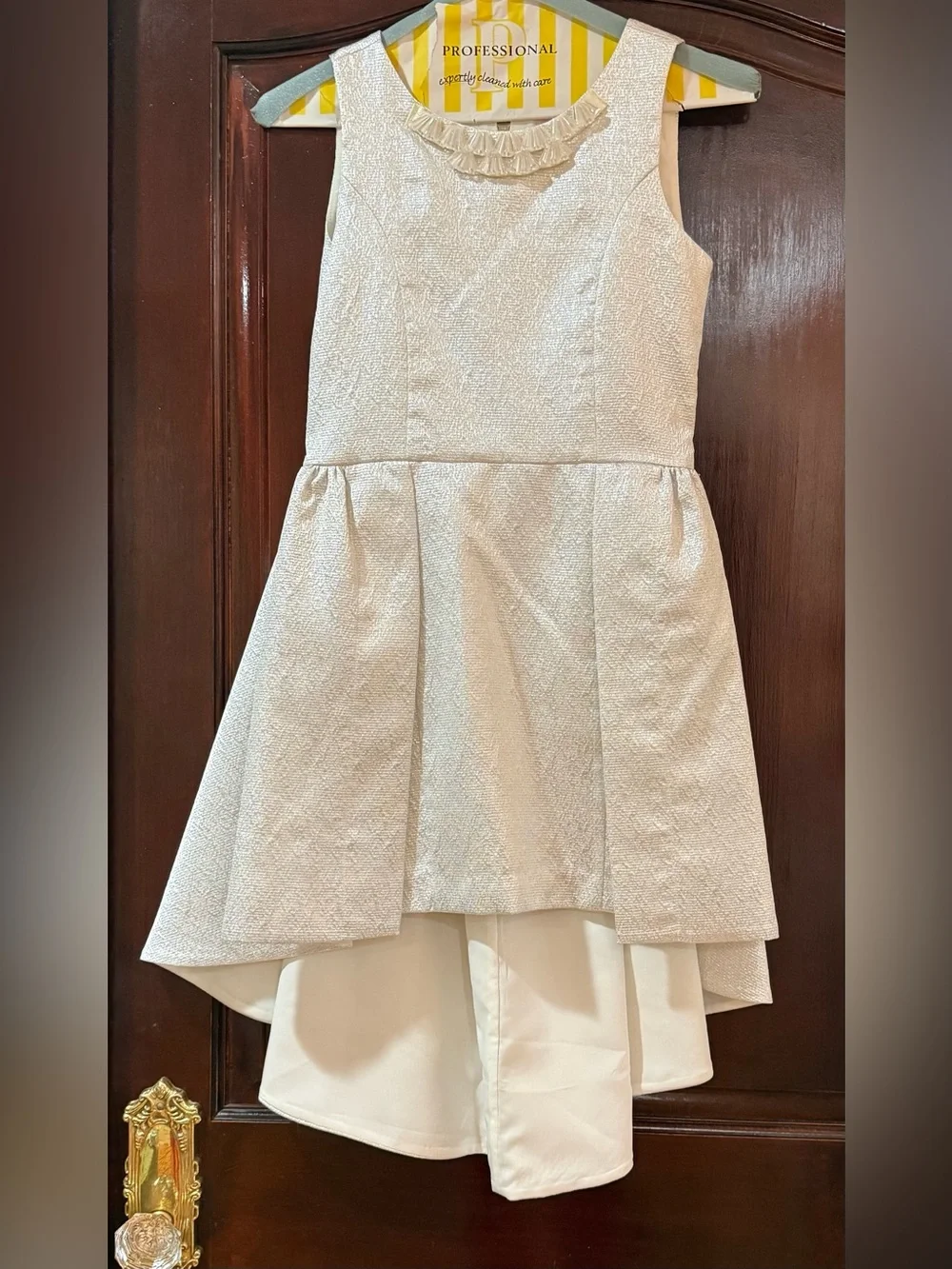 Zoe Ltd Girls Metallic Ivory High-Low Party Dress